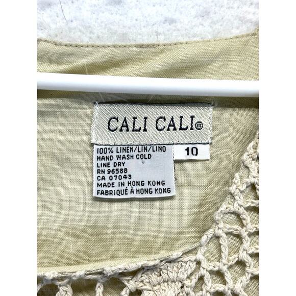 Cali Cali 100% Linen Lined Women Sleeveless‎ Midi Dress Boho Tan - Picture 7 of 10